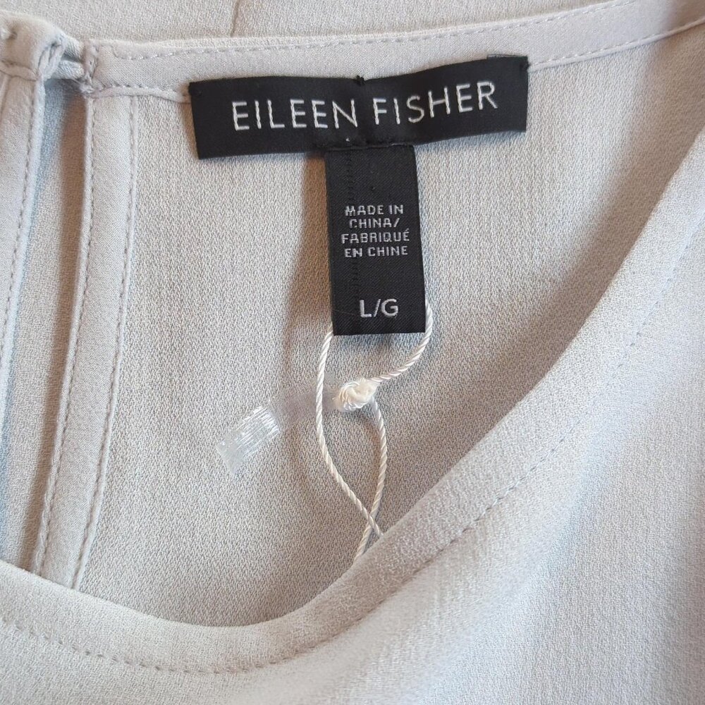 Eileen Fisher Blouse Womens Large Gray Silk Bell Sleeve Round Neck Tunic Top - Picture 6 of 16